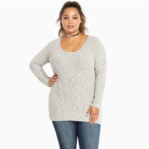 TORRID Heather Grey Marled Knit Lace Up Back Sweater Long Sleeve - Picture 6 of 7
